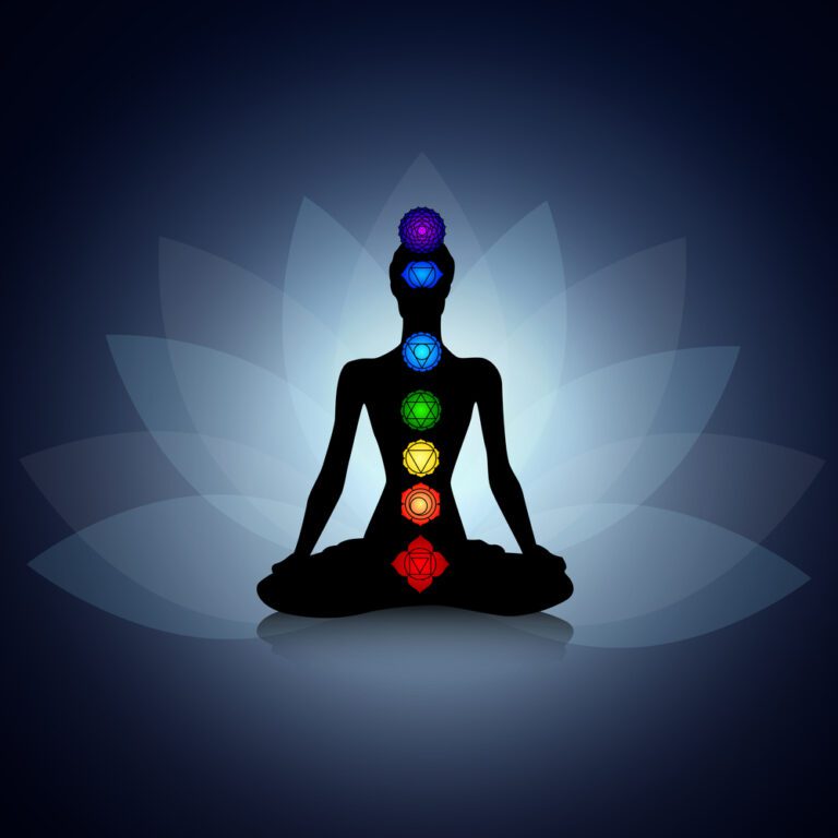 Human,Silhouette,In,Yoga,Pose,With,Chakras