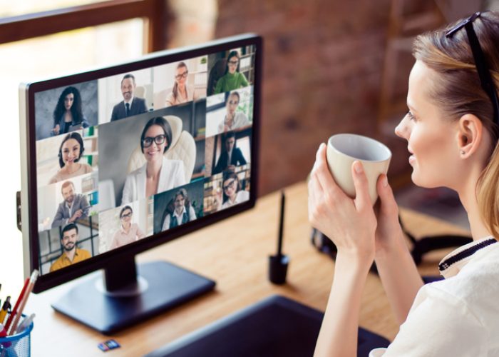 Back,View,Photo,Of,Woman,Worker,Have,Webcam,Group,Conference Back,View,Photo,Of,Woman,Worker,Have,Webcam,Group,Conference